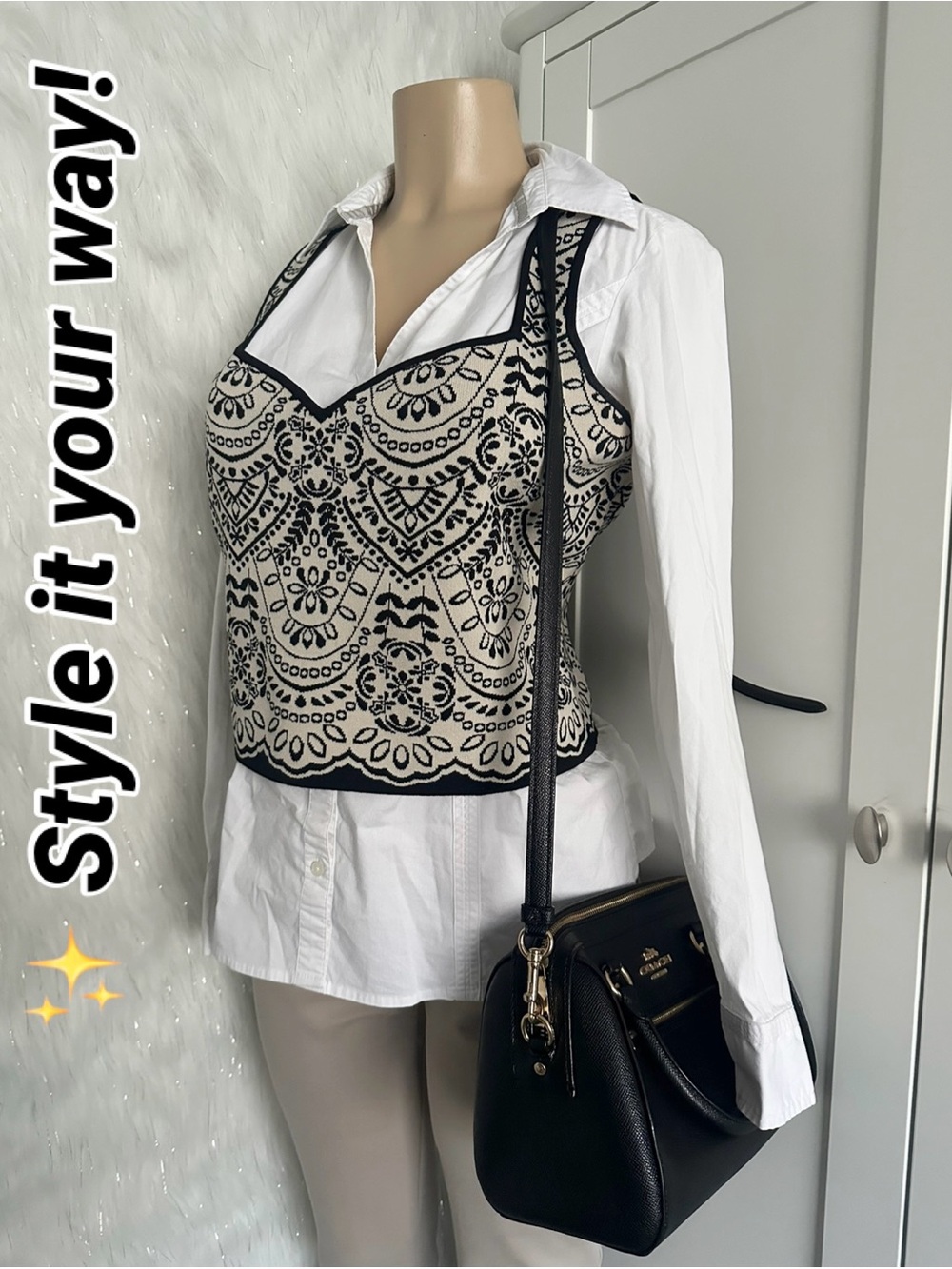 Express Black & Beige Patterned Cropped Tank
